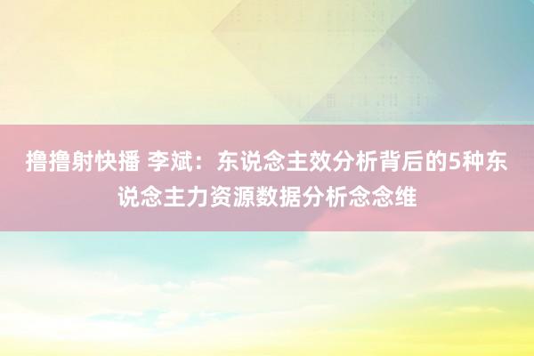 撸撸射快播 李斌：东说念主效分析背后的5种东说念主力资源数据分析念念维