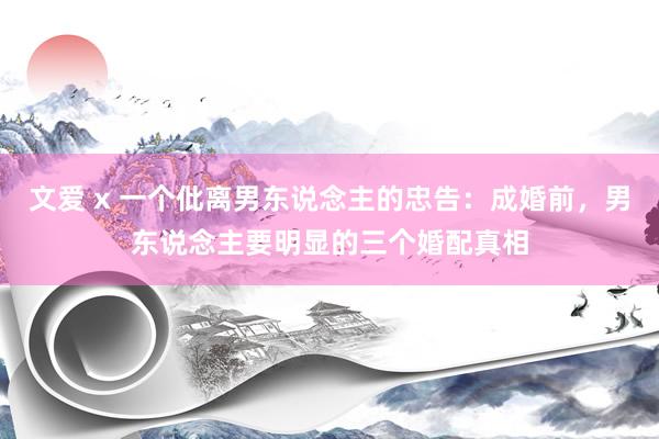 文爱 x 一个仳离男东说念主的忠告：成婚前，男东说念主要明显的三个婚配真相